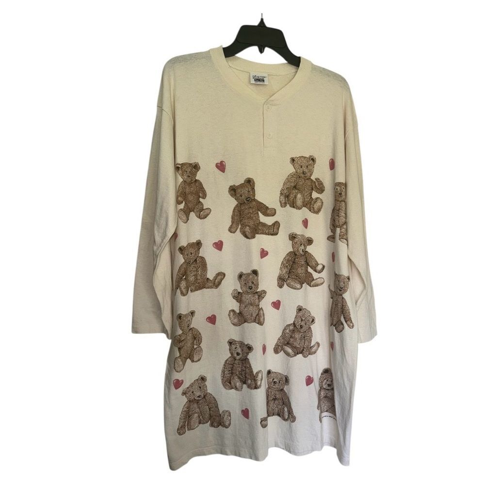 VINTAGE 1990’s PAINTED LADY TEDDY BEAR LOUNGE SHIRT SUPER CUTE & COZY- ONE SIZE
